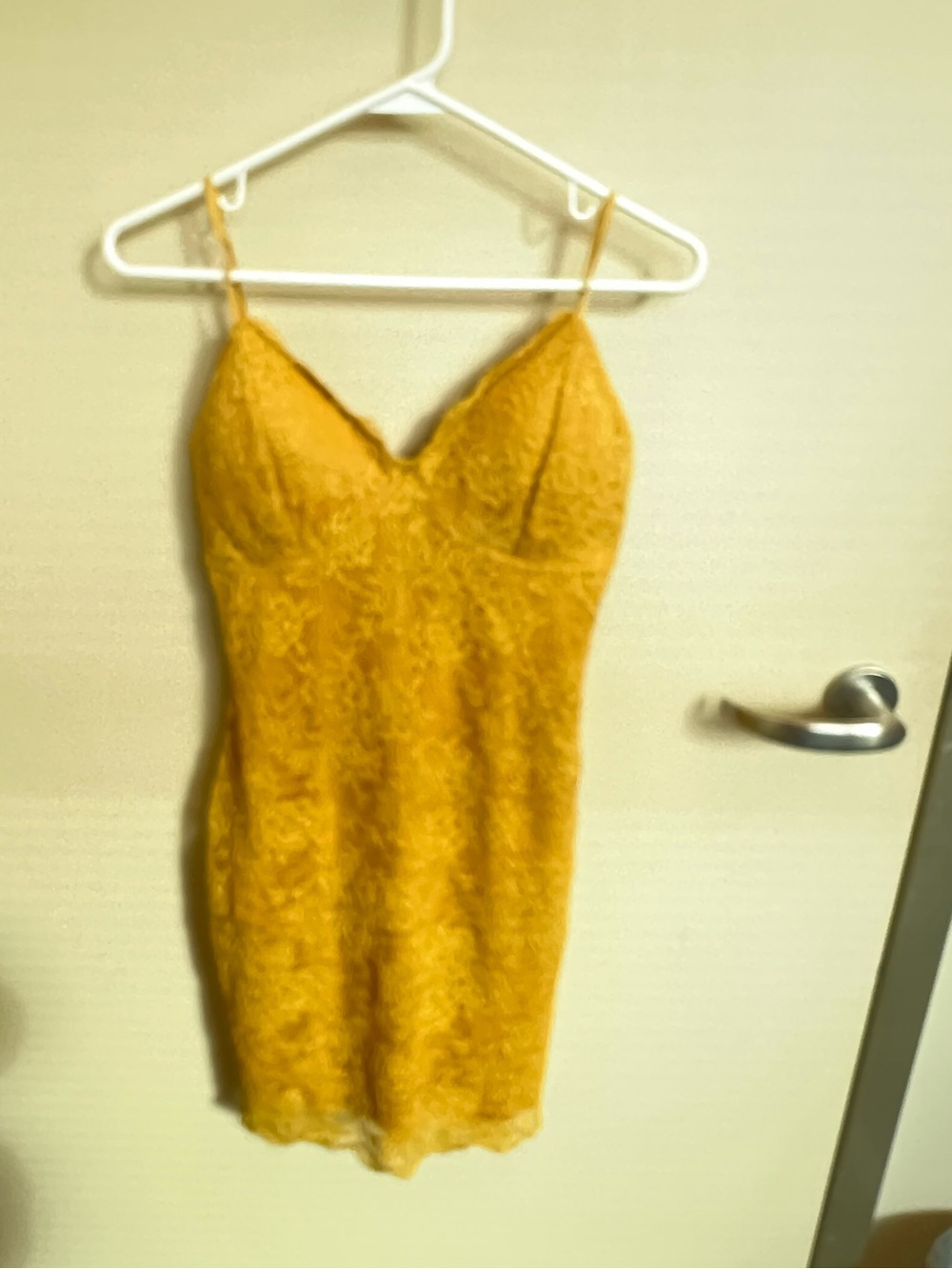 Windsor Spaghetti Strap Lace Dress in Mustard Yellow Medium